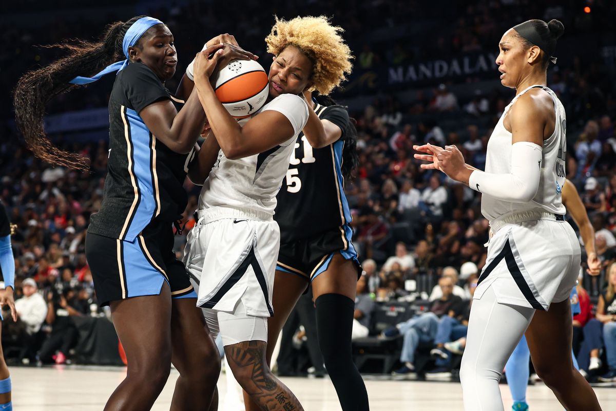 Las Vegas Aces forward NaLyssa Smith (3) recovers an offensive rebound during a WNBA game against the Atlanta Dream on Tuesday, August 18, 2026, at Michelob ULTRA Arena in Las Vegas, Nevada. Las Vegas Aces forward NaLyssa Smith (3) recovers an offensive rebound during a WNBA game against the Atlanta Dream on Tuesday, August 18, 2026, at Michelob ULTRA Arena in Las Vegas, Nevada.