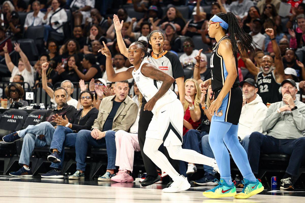 Las Vegas Aces guard Jewell Loyd (24) reacts after scoring a three-point basket against the Atlanta Dream on Tuesday, August 18, 2026, at Michelob ULTRA Arena in Las Vegas, Nevada. Las Vegas Aces guard Jewell Loyd (24) reacts after scoring a three-point basket against the Atlanta Dream on Tuesday, August 18, 2026, at Michelob ULTRA Arena in Las Vegas, Nevada.