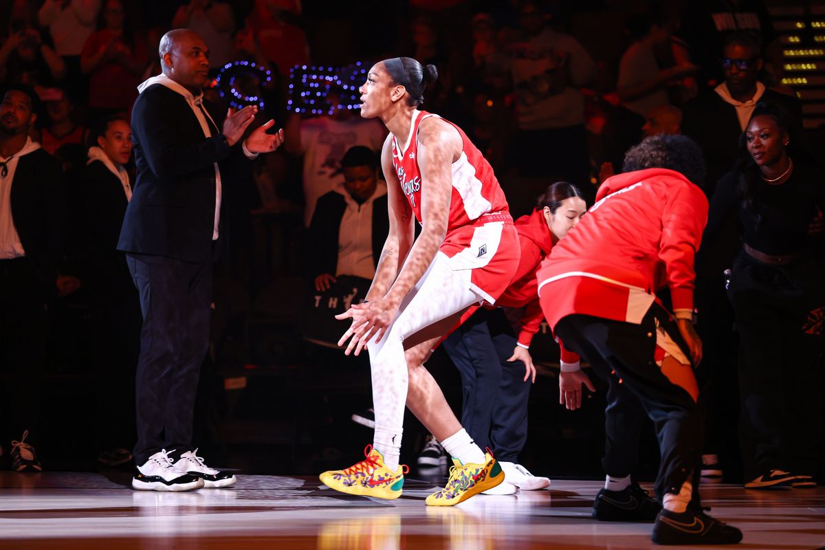 Las Vegas Aces center A'ja Wilson (22) takes the court prior to a WNBA game against the Connecticut Sun on Thursday, August 20, 2026, at Michelob ULTRA Arena in Las Vegas, Nevada. Las Vegas Aces center A'ja Wilson (22) takes the court prior to a WNBA game against the Connecticut Sun on Thursday, August 20, 2026, at Michelob ULTRA Arena in Las Vegas, Nevada.