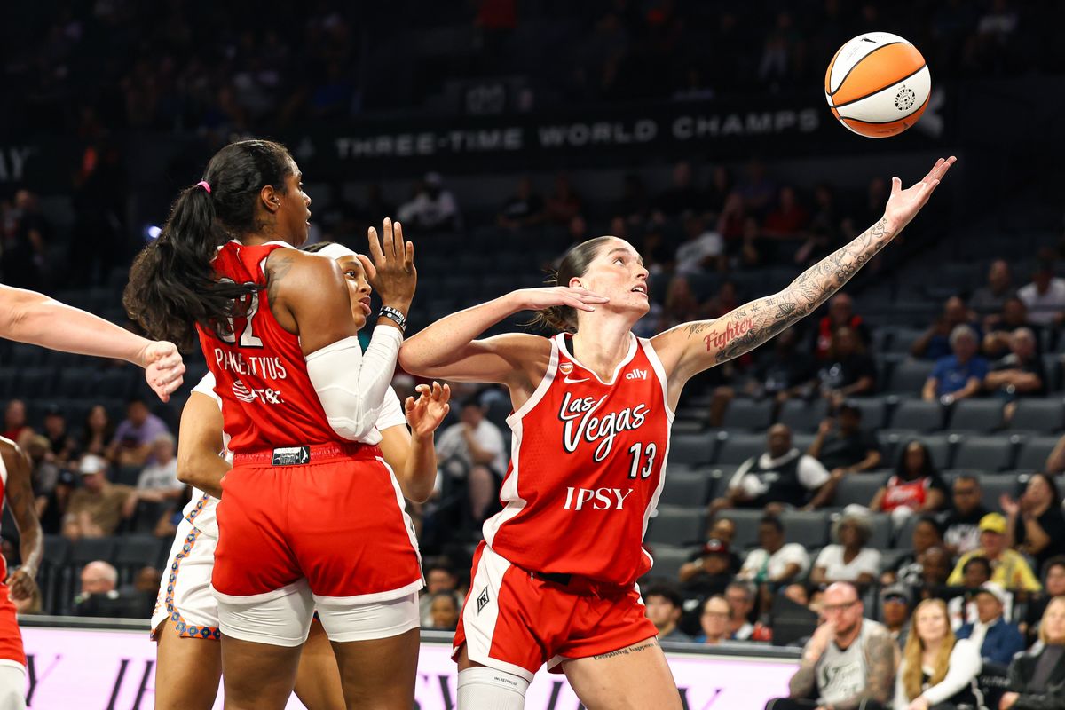 Las Vegas Aces guard/forward Justine Pissott (13) recovers a rebound during a WNBA game against the Connecticut Sun on Thursday, August 20, 2026, at Michelob ULTRA Arena in Las Vegas, Nevada. Las Vegas Aces guard/forward Justine Pissott (13) recovers a rebound during a WNBA game against the Connecticut Sun on Thursday, August 20, 2026, at Michelob ULTRA Arena in Las Vegas, Nevada.
