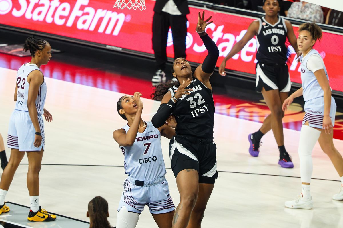 Las Vegas Aces forward Cheyenne Parker-Tyus (32) makes a contested basket during the WNBA game against the Toronto Tempo on Friday, August 28, 2026, at Michelob ULTRA Arena in Las Vegas, Nevada. Las Vegas Aces forward Cheyenne Parker-Tyus (32) makes a contested basket during the WNBA game against the Toronto Tempo on Friday, August 28, 2026, at Michelob ULTRA Arena in Las Vegas, Nevada.