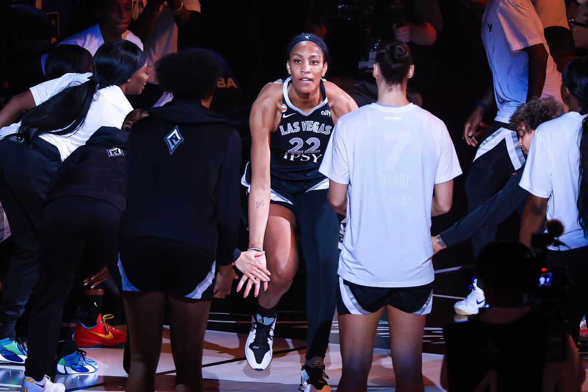 Las Vegas Aces center A'ja Wilson (22) takes the court prior to the WNBA game against the Seattle Storm on Sunday, September 20, 2026, at Michelob ULTRA Arena in Las Vegas, Nevada. Las Vegas Aces center A'ja Wilson (22) takes the court prior to the WNBA game against the Seattle Storm on Sunday, September 20, 2026, at Michelob ULTRA Arena in Las Vegas, Nevada.