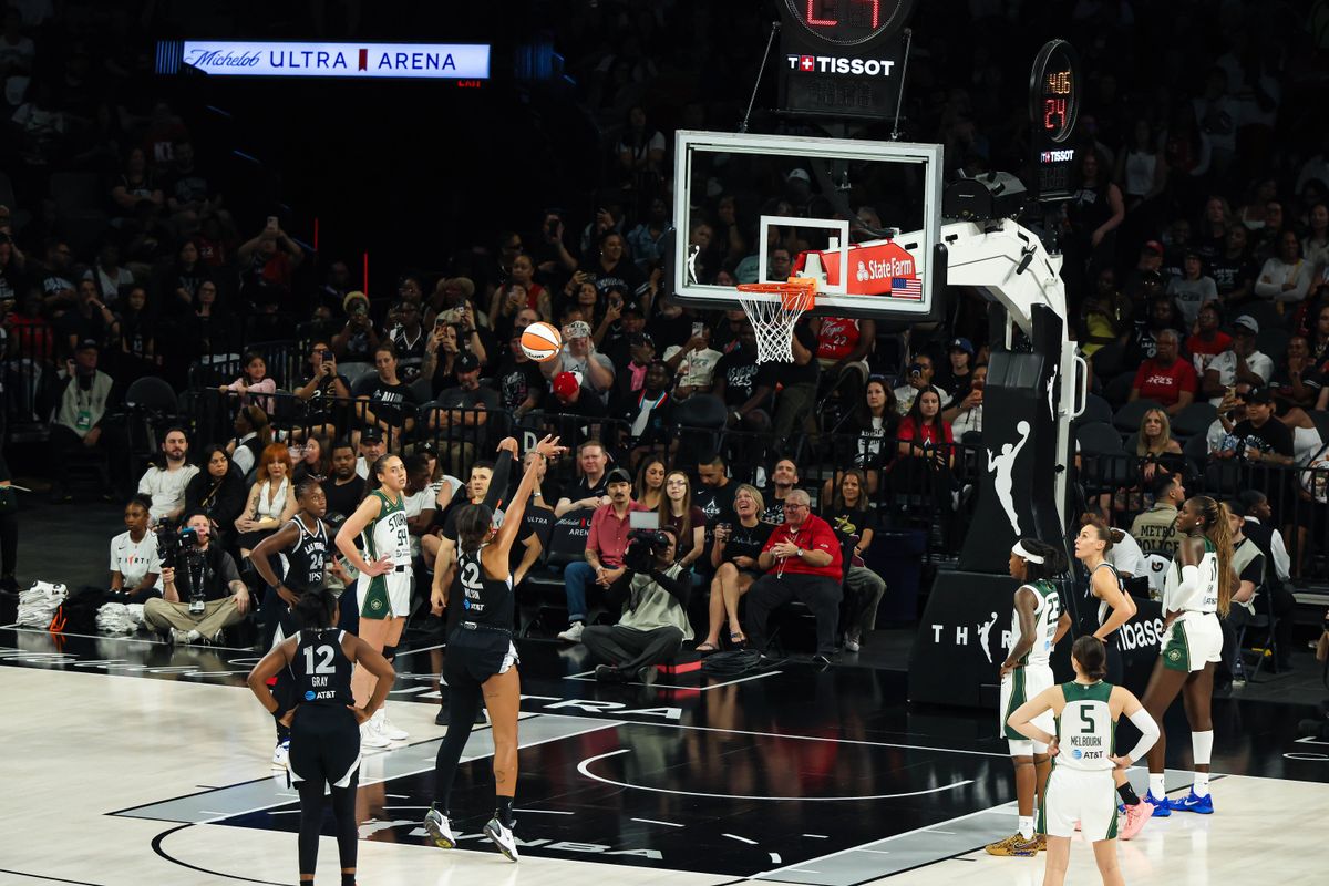 Las Vegas Aces center A'ja Wilson (22) scores her 1,000th point of the season in the second quarter of the WNBA game against the Seattle Storm, becoming the first player in WNBA history to have back to back 1,000 point seasons on Sunday, September 20, 2026, at Michelob ULTRA Arena in Las Vegas, Nevada. Las Vegas Aces center A'ja Wilson (22) scores her 1,000th point of the season in the second quarter of the WNBA game against the Seattle Storm, becoming the first player in WNBA history to have back to back 1,000 point seasons on Sunday, September 20, 2026, at Michelob ULTRA Arena in Las Vegas, Nevada.