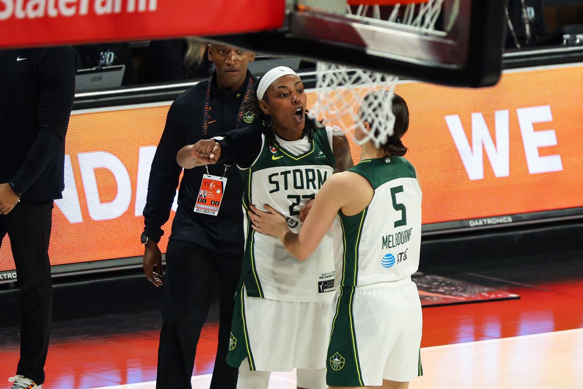 Seattle Storm forward Jordan Horston (23) reacts after receiving a technical foul in the third quarter of the WNBA game against the Las Vegas Aces on Sunday, September 20, 2026, at Michelob ULTRA Arena in Las Vegas, Nevada. Seattle Storm forward Jordan Horston (23) reacts after receiving a technical foul in the third quarter of the WNBA game against the Las Vegas Aces on Sunday, September 20, 2026, at Michelob ULTRA Arena in Las Vegas, Nevada.