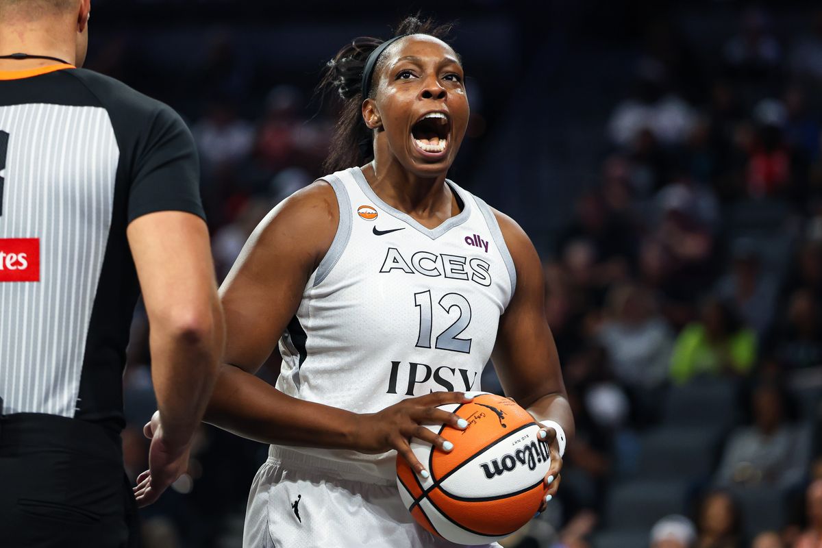 Las Vegas Aces guard Chelsea Gray (12) reacts after possession was given to the Los Angeles Sparks in the second quarter of the WNBA game on Tuesday, September 22, 2026, at Michelob ULTRA Arena in Las Vegas, Nevada. Las Vegas Aces guard Chelsea Gray (12) reacts after possession was given to the Los Angeles Sparks in the second quarter of the WNBA game on Tuesday, September 22, 2026, at Michelob ULTRA Arena in Las Vegas, Nevada.