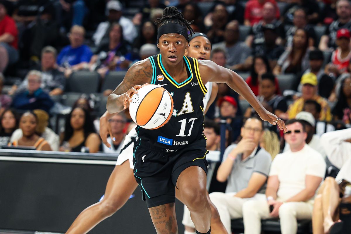 Los Angeles Sparks guard Erica Wheeler (17) drives towards the basket in the second quarter of the WNBA game against the Las Vegas Aces on Tuesday, September 22, 2026, at Michelob ULTRA Arena in Las Vegas, Nevada. Los Angeles Sparks guard Erica Wheeler (17) drives towards the basket in the second quarter of the WNBA game against the Las Vegas Aces on Tuesday, September 22, 2026, at Michelob ULTRA Arena in Las Vegas, Nevada.