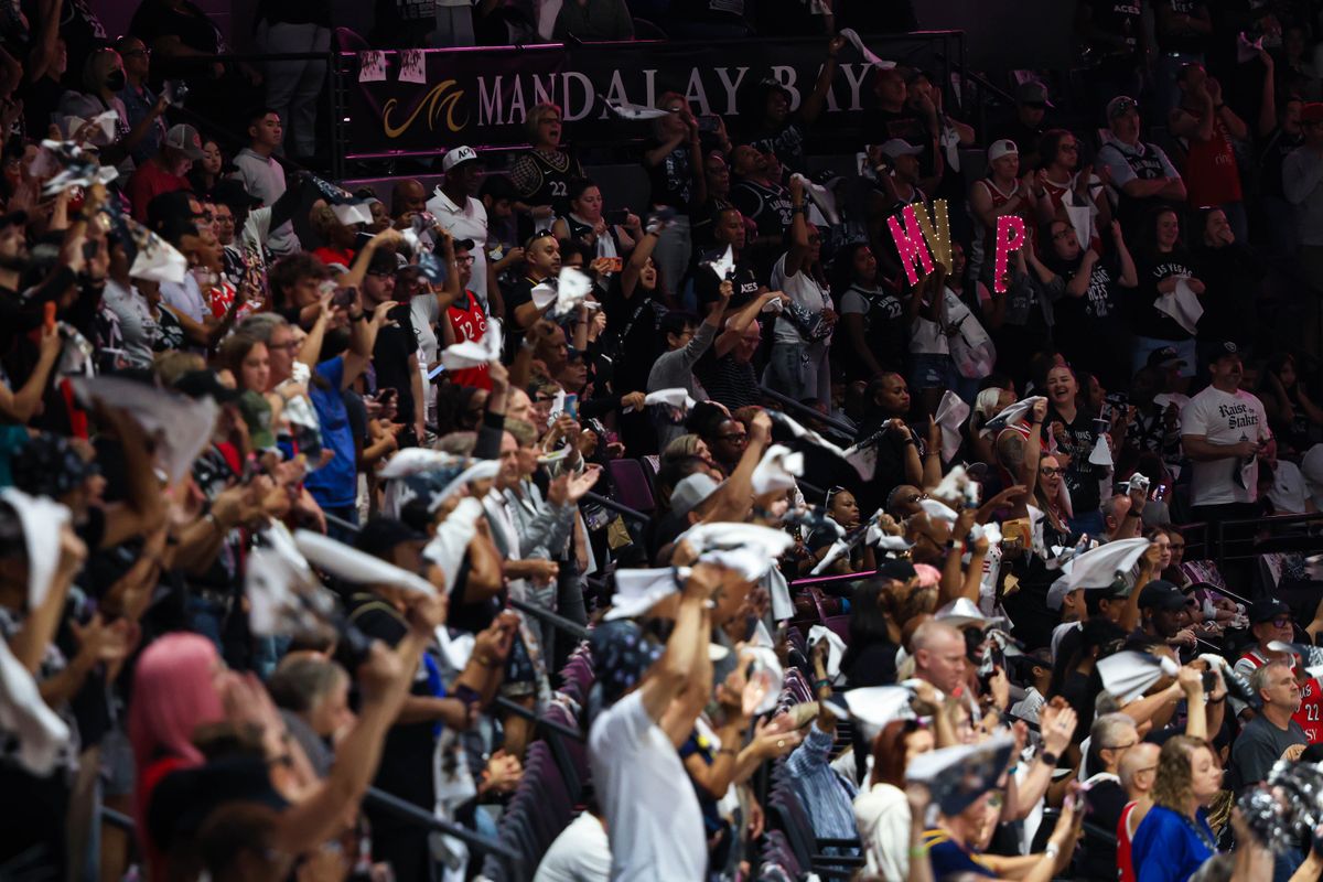 Las Vegas Aces fans cheer on the team prior to Round 1 Game 1 of the 2026 WNBA Playoffs against the Indiana Fever on Sunday, September 27, 2026, at Michelob ULTRA Arena in Las Vegas, Nevada.