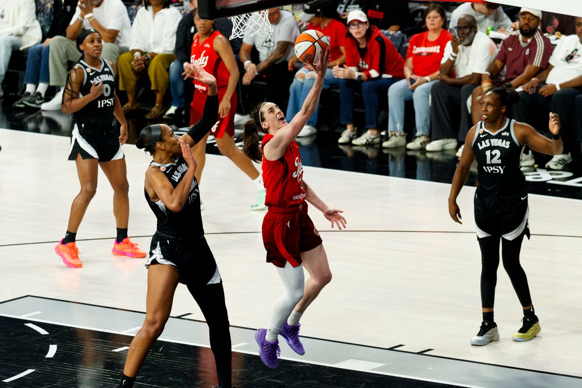 Indiana Fever guard Caitlin Clark (22) makes a layup during a WNBA Playoff Game on Thursday, October 1, 2026 at Michelob ULTRA Arena in Las Vegas, Nevada.