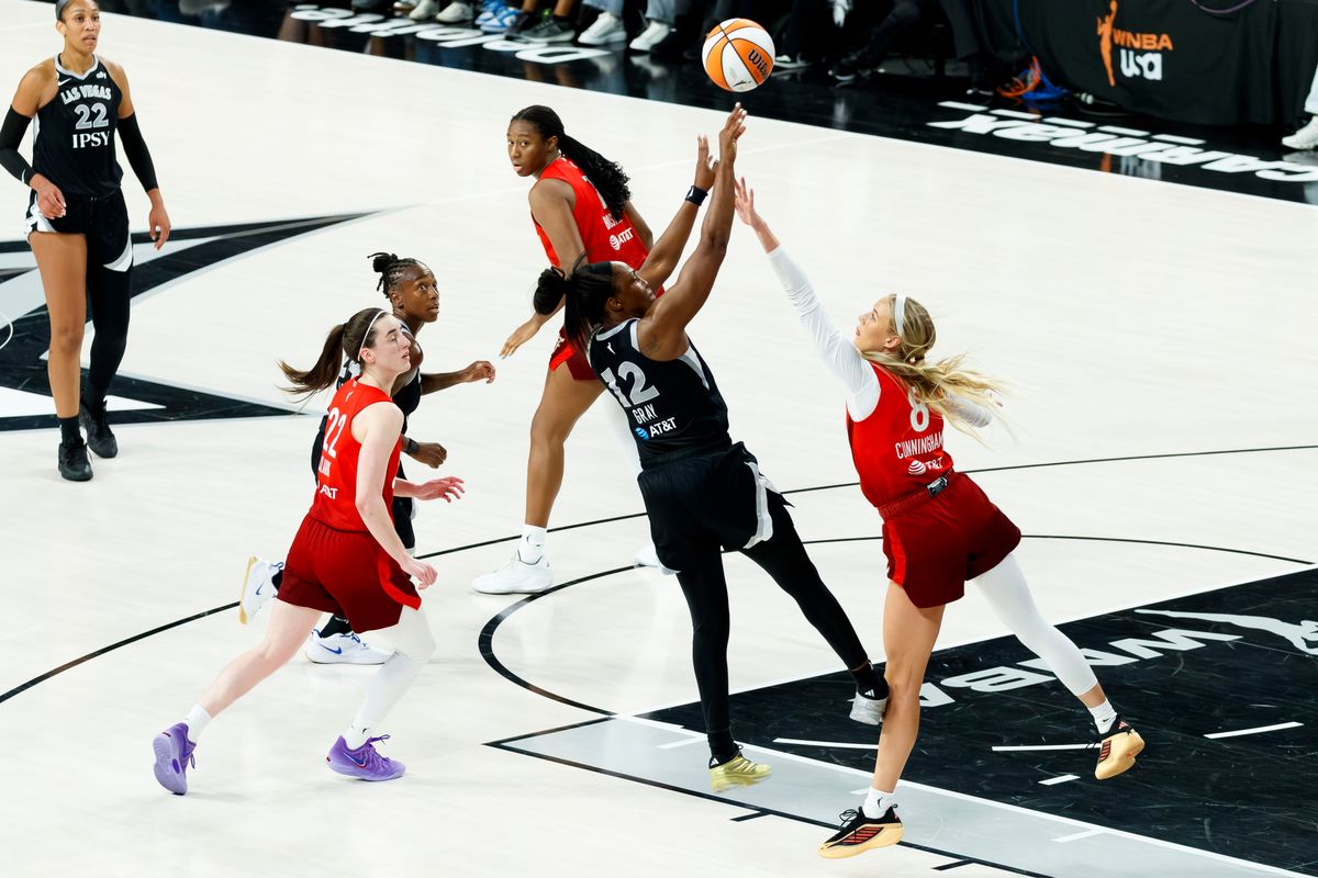 Las Vegas Aces guard Chelsea Gray (12) converts an and-one during a WNBA Playoff Game against the Indiana Fever on Thursday, October 1, 2026 at Michelob ULTRA Arena in Las Vegas, Nevada.