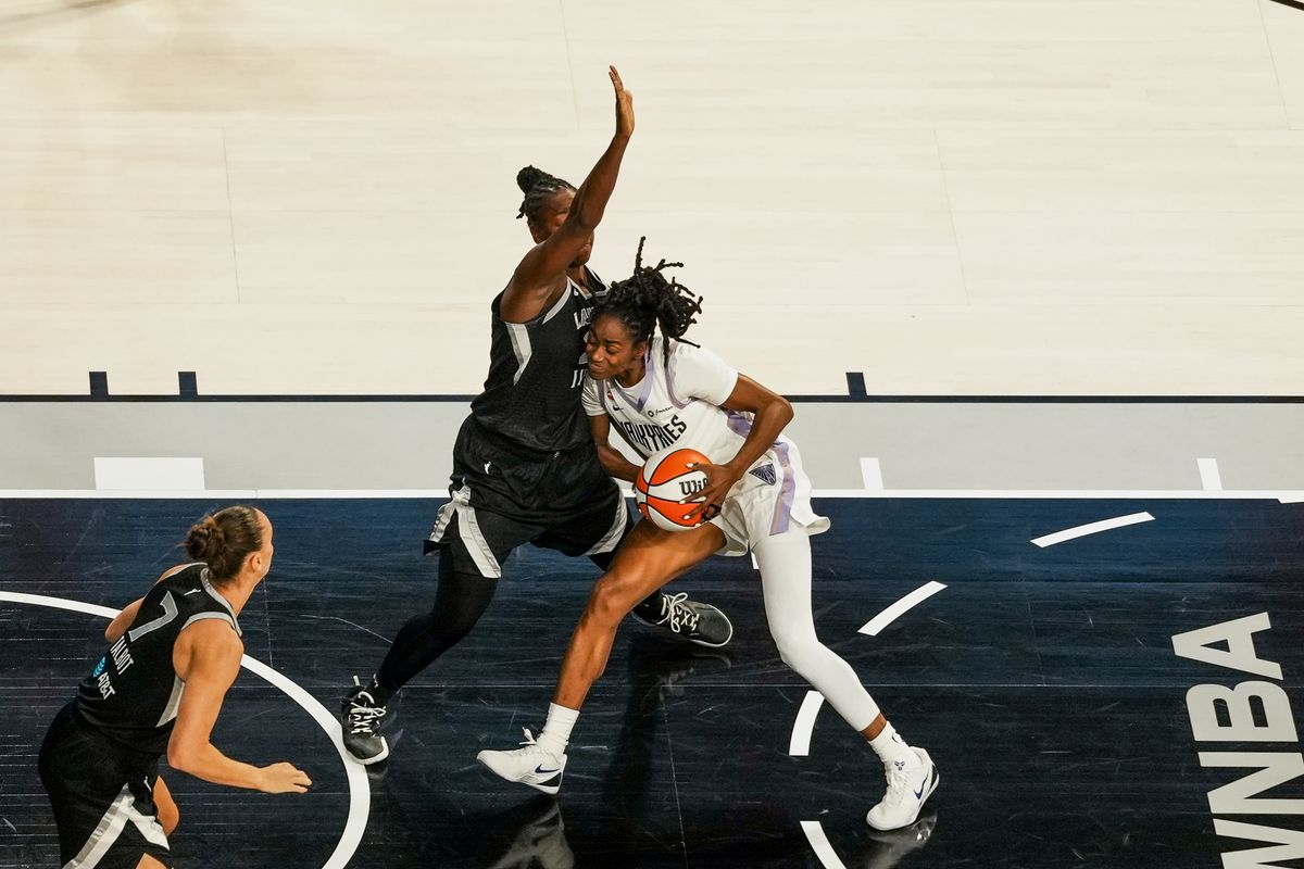 Las Vegas Aces guard Jewell Loyd guards Golden State Valkyries Tiffany Hayes (15) during overtime of WNBA game against the Golden State Valkyries on Friday October 9, 2026 at Michelob Ultra Arena in Las Vegas. Las Vegas Aces guard Jewell Loyd guards Golden State Valkyries Tiffany Hayes (15) during overtime of WNBA game against the Golden State Valkyries on Friday October 9, 2026 at Michelob Ultra Arena in Las Vegas.