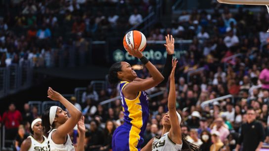 Los Angeles Sparks Center Azura Stevens (23), taking a jumper during a WNBA basketball game against the Chicago Sky, Saturday August 17, 2024 in Los Angeles, California (John Panganiban-The Sporting Tribune)