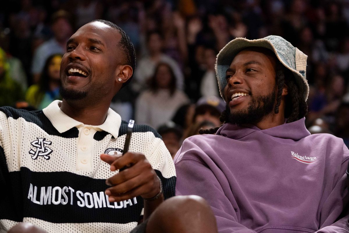 NBA Cleveland Cavalier stars Darius Garland and Evan Mobley at a WNBA basketball game against the Seattle Storm, Sunday August 10th, 2025 in Los Angeles, California. 