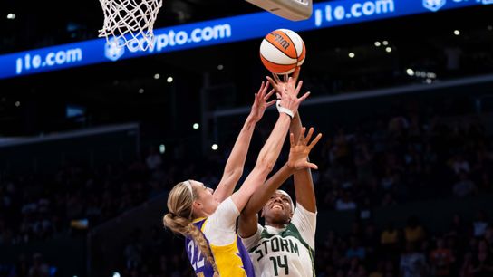 Sparks start three-game road trip, face Storm in Seattle taken at Climate Pledge Arena (Los Angeles Sparks). Photo by John Panganiban-The Sporting Tribune