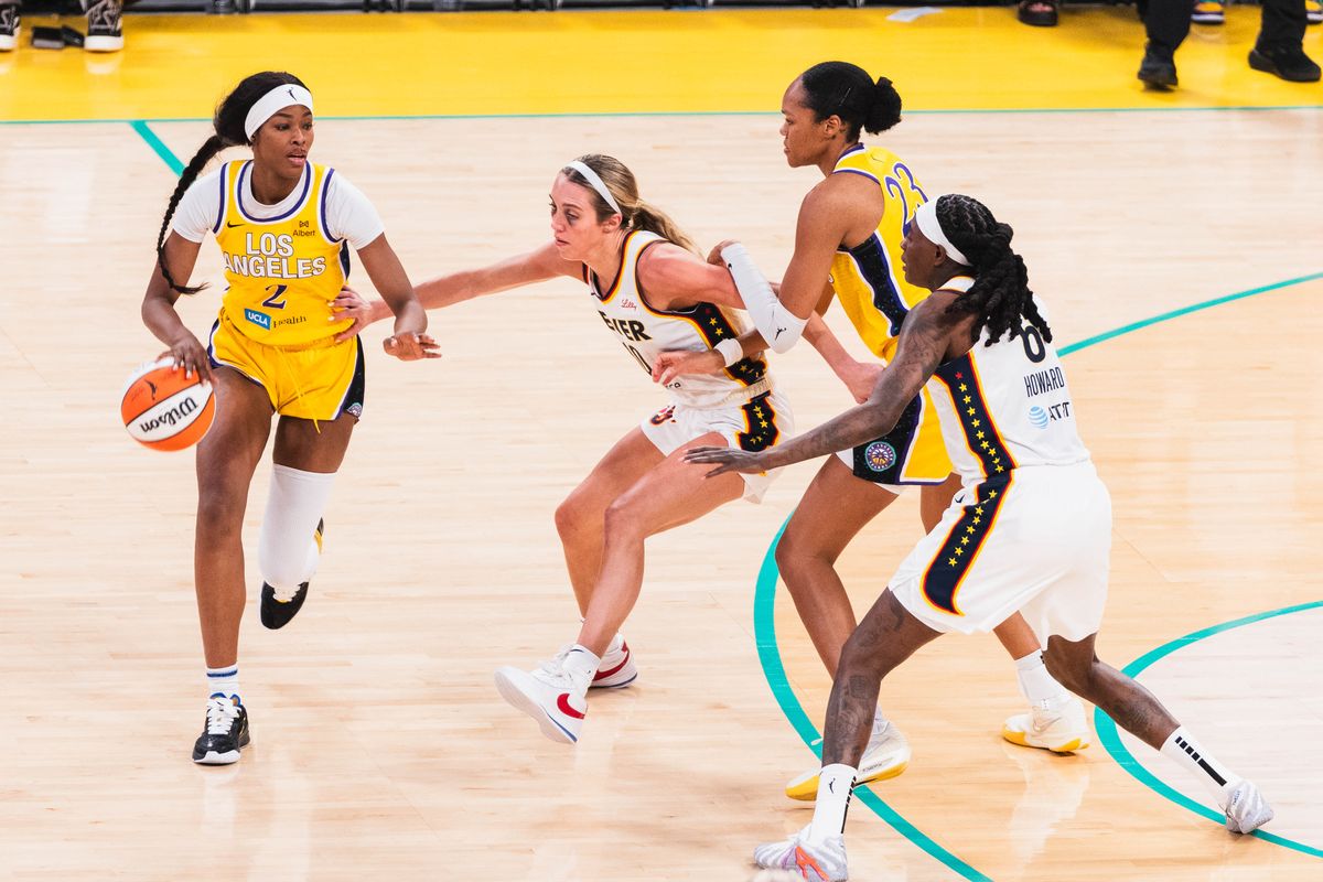 LA Sparks forward Rickea Jackson (2) looking to score at a WNBA basketball game against the Indiana Fever, Friday August 29th, 2025 in Los Angeles, California. 