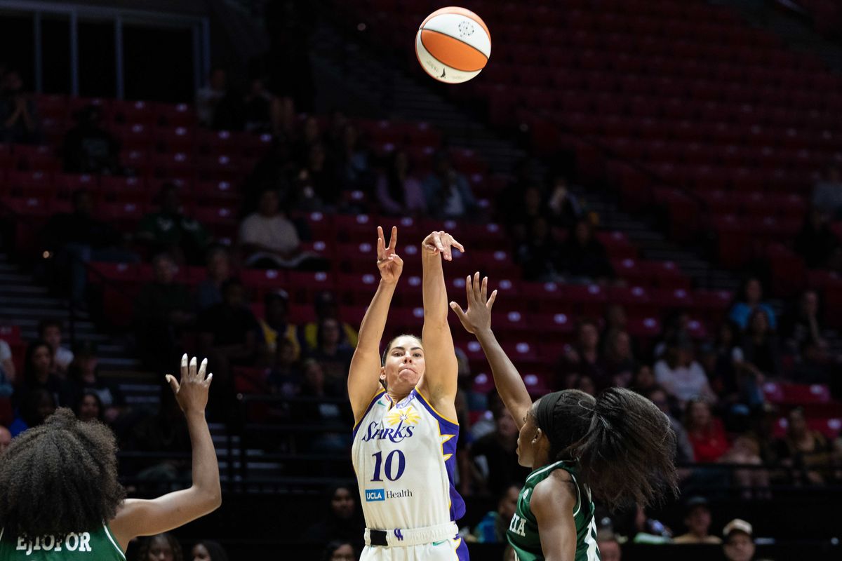 LA Sparks guard Kelsey Plum (10) shoots the ball at a WNBA basketball game against Team Nigeria,Saturday April 25th, 2026 in San Diego, California. 