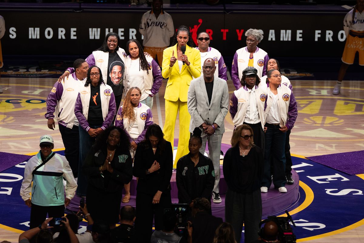 Los Angeles Sparks Celebrate 30 years of WNBA and Sparks basketball during halftime during a WNBA game against the New York Liberty, Sunday June 21st, 2026 in Los Angeles, California. Los Angeles Sparks Celebrate 30 years of WNBA and Sparks basketball during halftime during a WNBA game against the New York Liberty, Sunday June 21st, 2026 in Los Angeles, California.