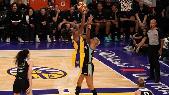 Ogwumike wins it for Sparks at the buzzer in 30th season Anniversary Game against Liberty taken at Crypto.com Arena (Los Angeles Sparks). Photo by Robert Talamantes - The Sporting Tribune