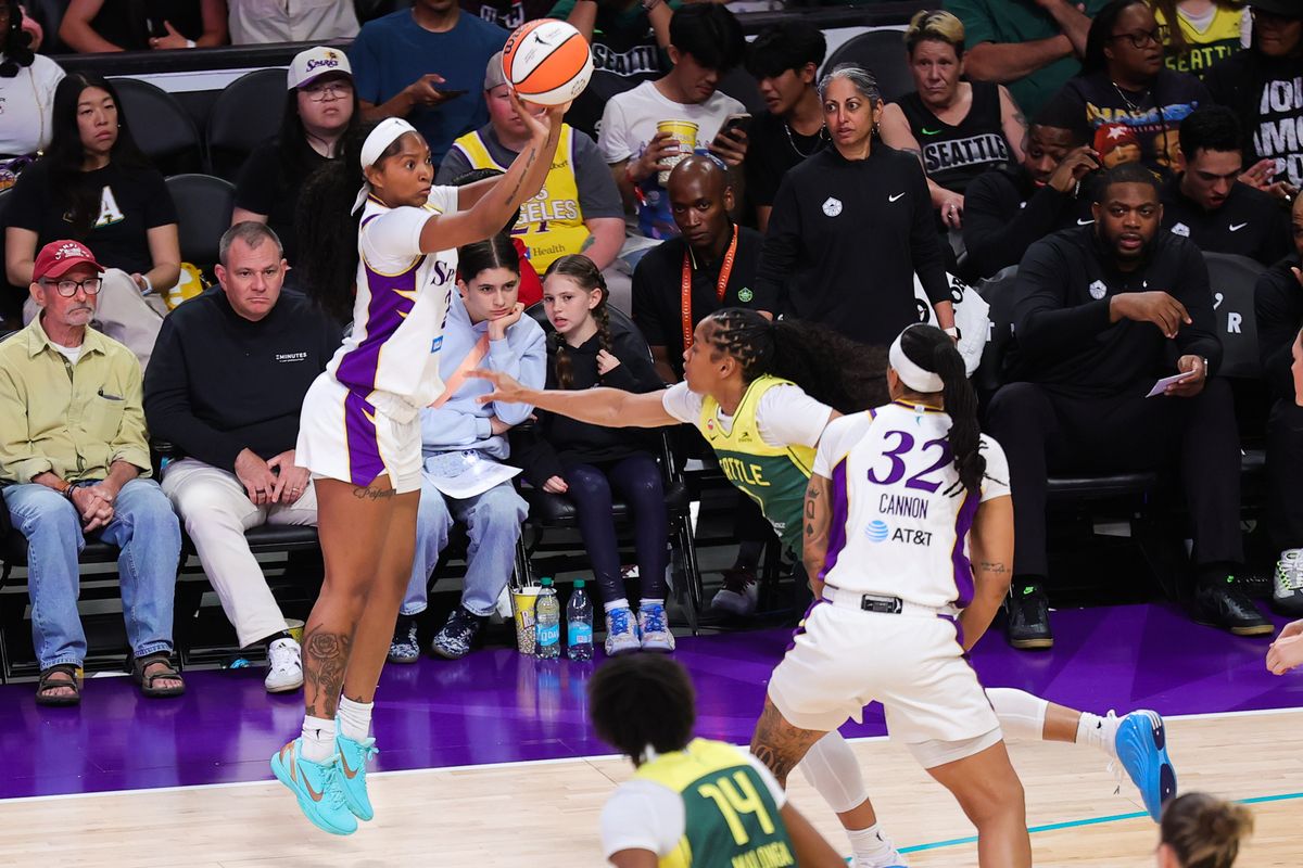 Chance Gray #2 of the Los Angeles Sparks shoots the basketball during a WNBA game against the Seattle Storm on July 6, 2026 in Los Angeles, CA. Chance Gray #2 of the Los Angeles Sparks shoots the basketball during a WNBA game against the Seattle Storm on July 6, 2026 in Los Angeles, CA.