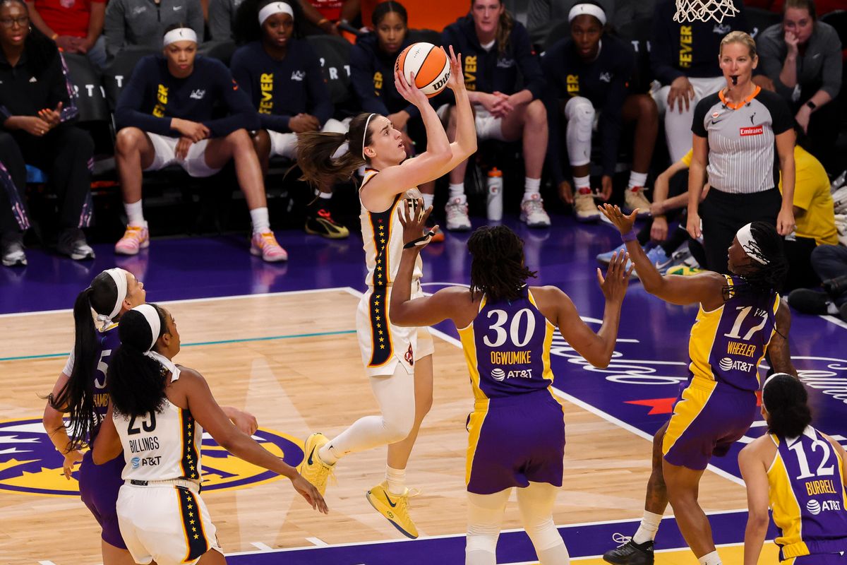 Caitlin Clark #22 of the Indiana Fever shoots the ball during a WNBA game against the Los Angeles Sparks, Wednesday July 8, 2026 in Los Angeles, Calif. Caitlin Clark #22 of the Indiana Fever shoots the ball during a WNBA game against the Los Angeles Sparks, Wednesday July 8, 2026 in Los Angeles, Calif.
