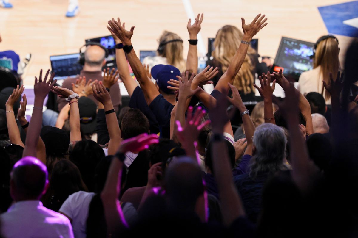 Sparks fans cheer during a WNBA game between the Los Angeles Sparks and Indiana Fever, Wednesday July 8, 2026 in Los Angeles, Calif. Sparks fans cheer during a WNBA game between the Los Angeles Sparks and Indiana Fever, Wednesday July 8, 2026 in Los Angeles, Calif.