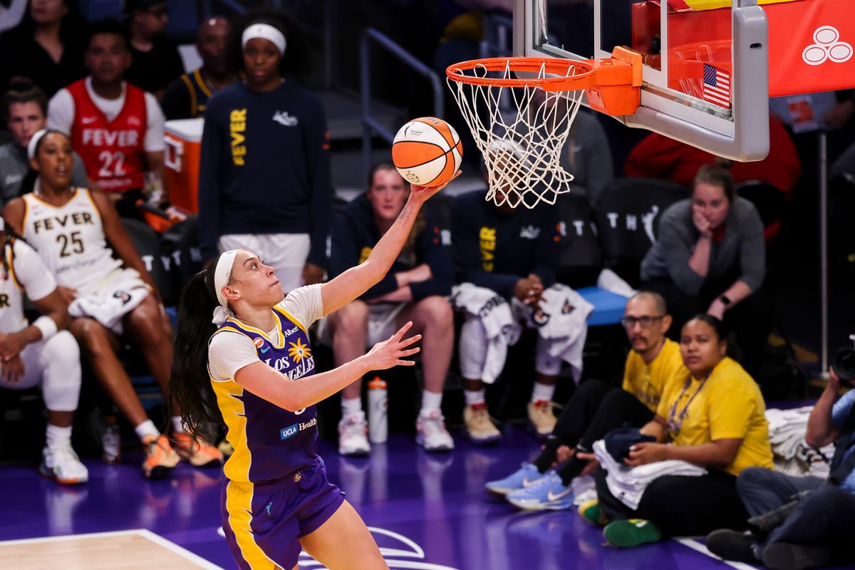 Dearica Hamby #5 of the Los Angeles Sparks lays the ball up during a WNBA game against the Indiana Fever, Wednesday July 8, 2026 in Inglewood, Calif. Dearica Hamby #5 of the Los Angeles Sparks lays the ball up during a WNBA game against the Indiana Fever, Wednesday July 8, 2026 in Inglewood, Calif.