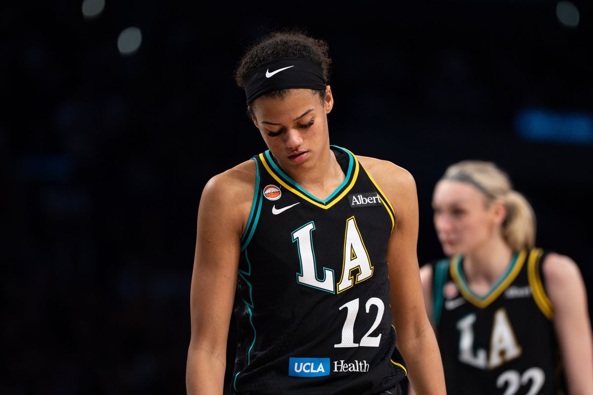 Los Angeles Sparks center Iliana Rupert (12) during a WNBA basketball game against the Golden State Valkyries on August 9th, 2026 in Los Angeles, CA. Los Angeles Sparks center Iliana Rupert (12) during a WNBA basketball game against the Golden State Valkyries on August 9th, 2026 in Los Angeles, CA.