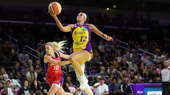 Los Angeles Sparks guard/forward Rae Burrell (12) attempts a lay up during a WNBA basketball game against the Phoenix Mercury on August 11th, 2026 in Los Angeles, CA. Los Angeles Sparks guard/forward Rae Burrell (12) attempts a lay up during a WNBA basketball game against the Phoenix Mercury on August 11th, 2026 in Los Angeles, CA.