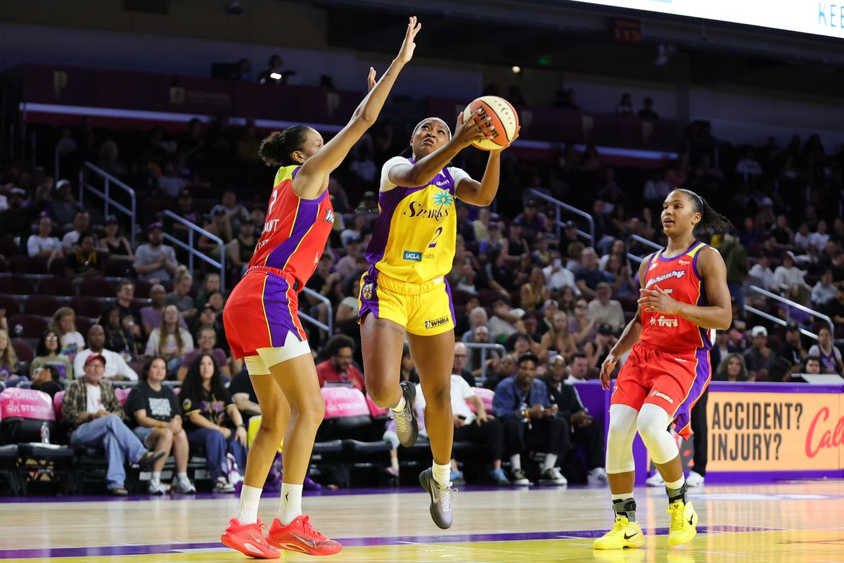 Los Angeles Sparks guard Chance Gray (2) drives in for a lay up during a WNBA basketball game against the Phoenix Mercury on August 11th, 2026 in Los Angeles, CA. Los Angeles Sparks guard Chance Gray (2) drives in for a lay up during a WNBA basketball game against the Phoenix Mercury on August 11th, 2026 in Los Angeles, CA.