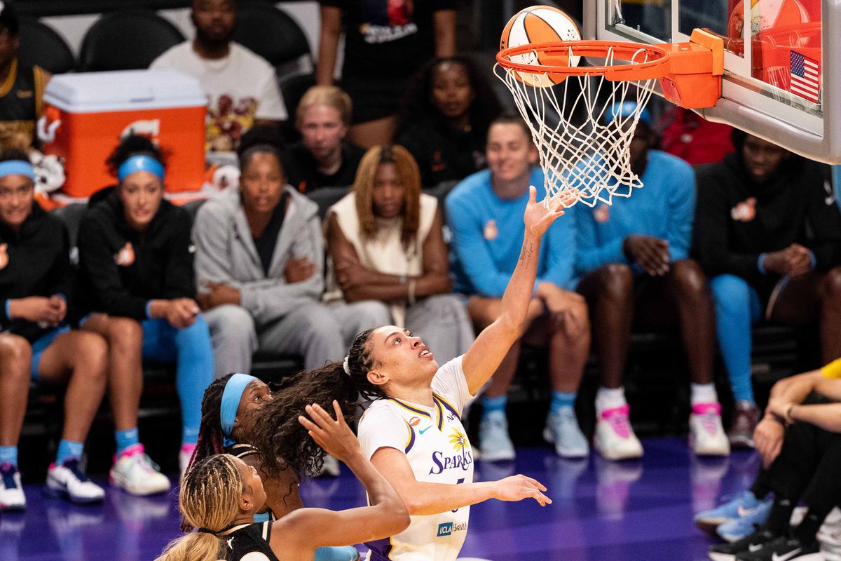 LA Sparks forward Dearica Hamby (5) drives to the basket at a WNBA basketball game against the Atlanta Dream, Monday August 24th, 2026 in Los Angeles, California. LA Sparks forward Dearica Hamby (5) drives to the basket at a WNBA basketball game against the Atlanta Dream, Monday August 24th, 2026 in Los Angeles, California.
