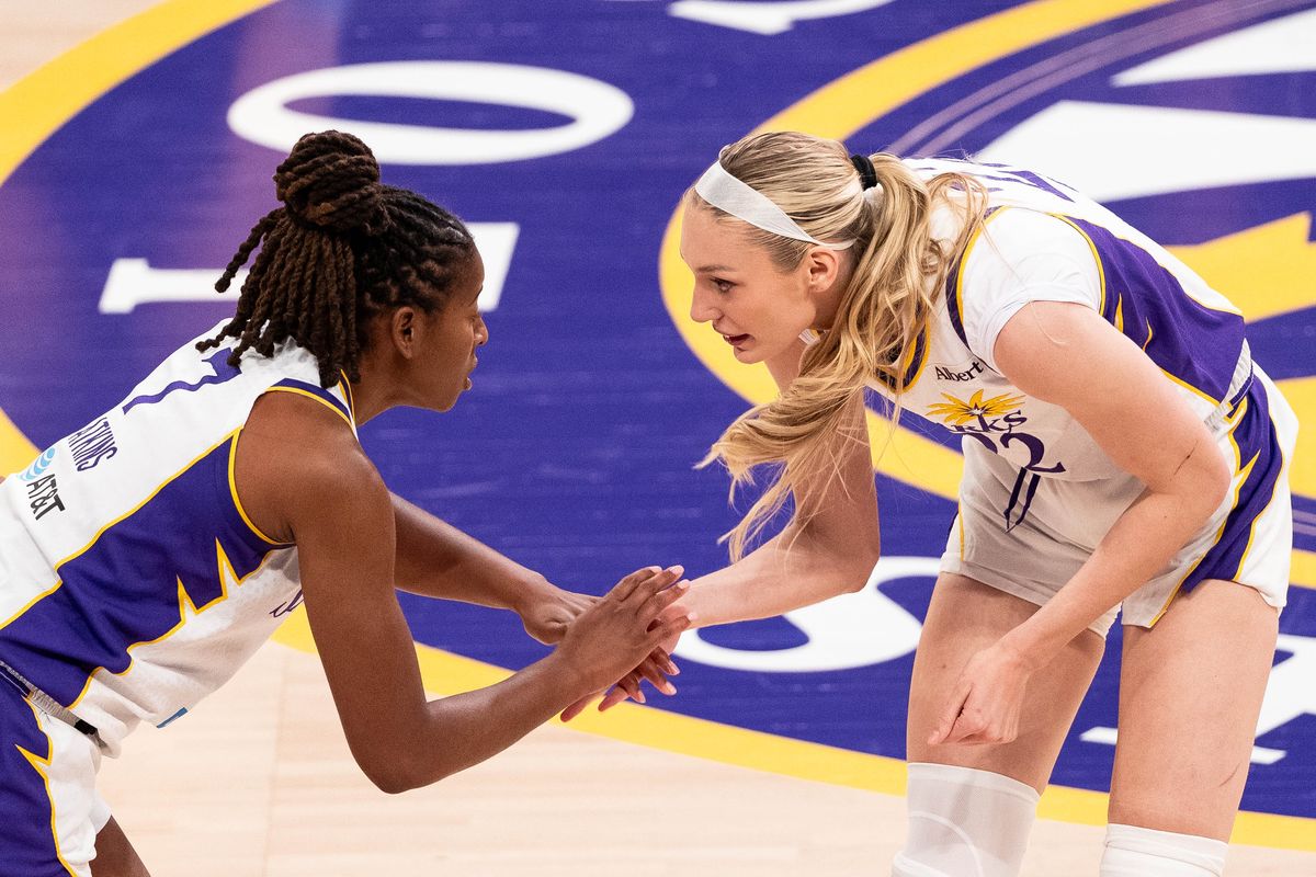 LA Sparks forward Cameron Brink (22) hypes up her teammate at a WNBA basketball game against the Atlanta Dream, Monday August 24th, 2026 in Los Angeles, California. LA Sparks forward Cameron Brink (22) hypes up her teammate at a WNBA basketball game against the Atlanta Dream, Monday August 24th, 2026 in Los Angeles, California.