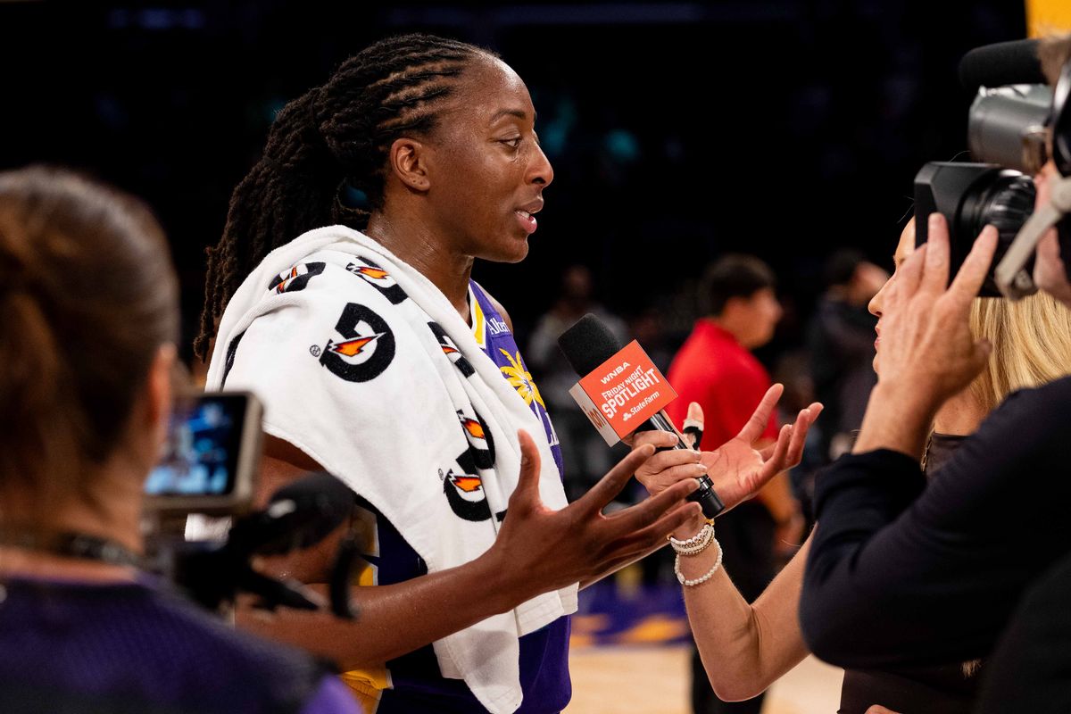 LA Sparks forward Nneka Ogwumike (30) during an interview at a WNBA basketball game against the Washington Mystics, Friday August 28th, 2026 in Los Angeles, California. LA Sparks forward Nneka Ogwumike (30) during an interview at a WNBA basketball game against the Washington Mystics, Friday August 28th, 2026 in Los Angeles, California.