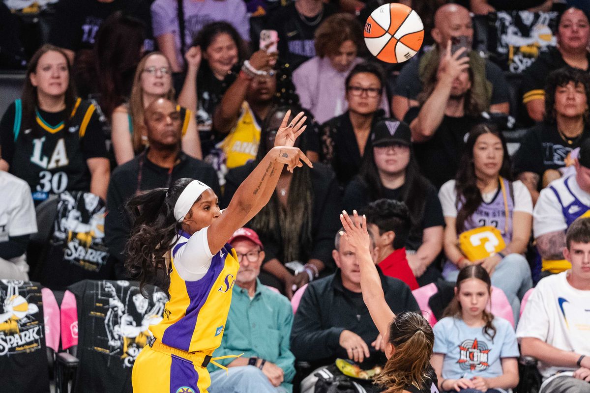 LA Sparks guard Chance Gray (2) shoots a three-pointer during a WNBA basketball game against the Golden State Valkyries, Thursday September 24th, 2026 in Los Angeles, California. LA Sparks guard Chance Gray (2) shoots a three-pointer during a WNBA basketball game against the Golden State Valkyries, Thursday September 24th, 2026 in Los Angeles, California.