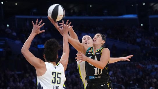 Sparks lose three straight after high-scoring game against Wings taken at Crypto.com Arena. Photo by Kirby Lee-Imagn Images