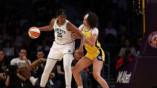 Sparks play Liberty in Anniversary Game of 30th WNBA season taken in Los Angeles (Los Angeles Sparks). Photo by Kiyoshi Mio-Imagn Images