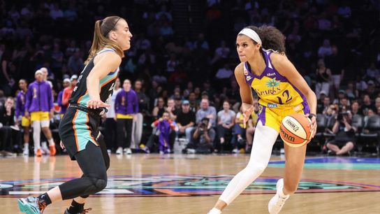 Sparks rally falls short from 28 down in the fourth against Liberty taken at Barclays Center (Los Angeles Sparks). Photo by Wendell Cruz-Imagn Images