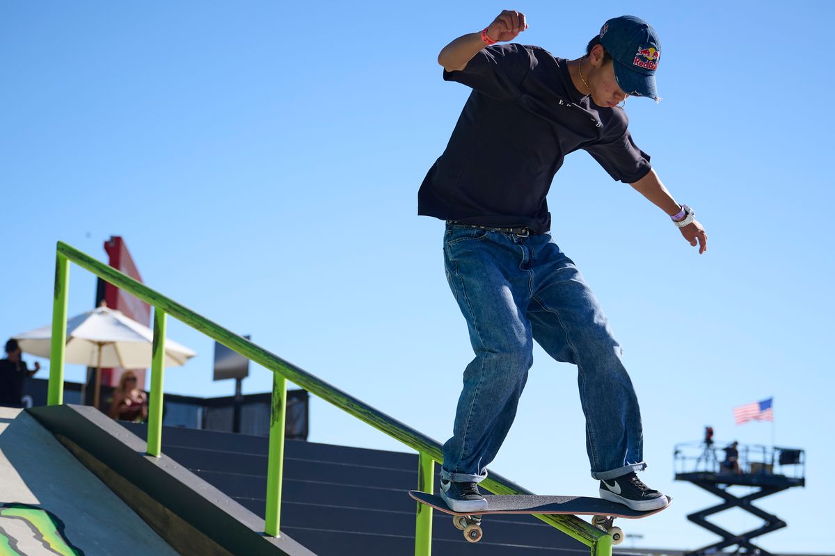 Juni Kang wins mens Skateboard Street best trick during X Games Sacramento on June 28th, 2026, at Cal Expo in Sacramento, California.